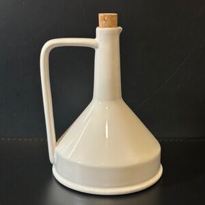 Anthropologie White Ceramic Oil Vinegar Cruet Made in Italy Funnel Bottle Cork
